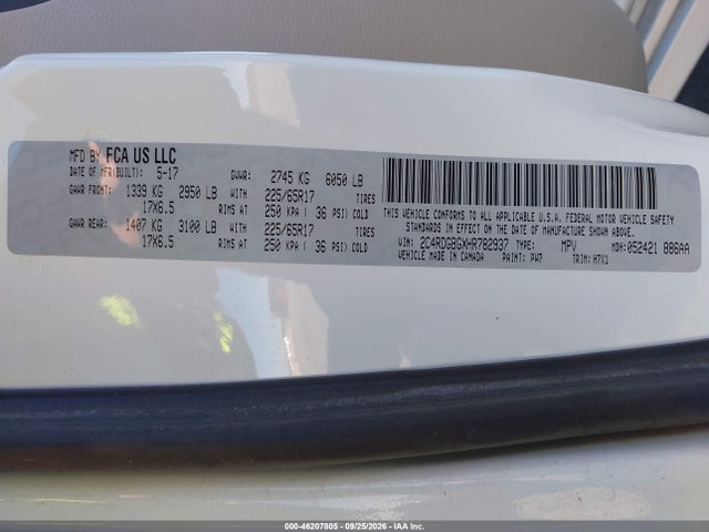 2017 Dodge Grand Caravan Se მანქანა იყიდება აუქციონზე, vin: 2C4RDGBGXHR782937, აუქციონის ნომერი: 46207805