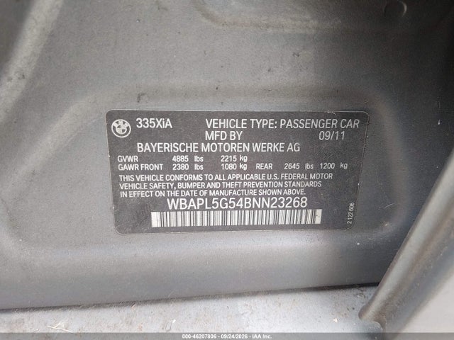 Aukcja sprzedaży 2011 Bmw 335i Xdrive, vin: WBAPL5G54BNN23268, numer aukcji: 46207806