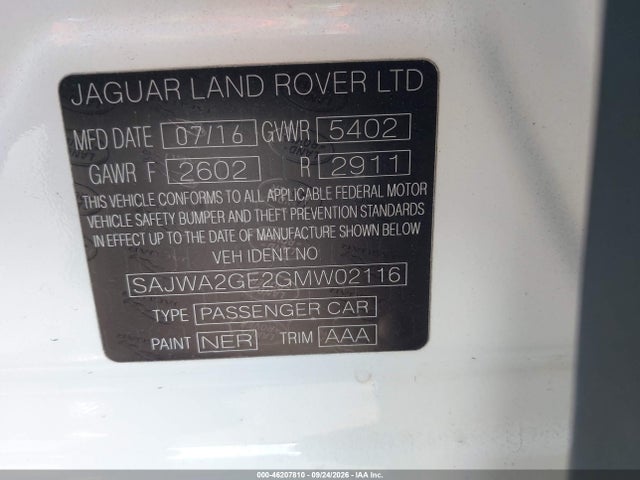 Aukcja sprzedaży 2016 Jaguar Xj Xjl Supercharged, vin: SAJWA2GE2GMW02116, numer aukcji: 46207810