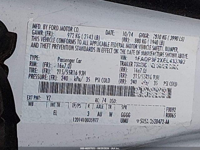 Продаж на аукціоні авто 2014 Ford Focus Se, vin: 1FADP3F2XEL433392, номер лоту: 46207823