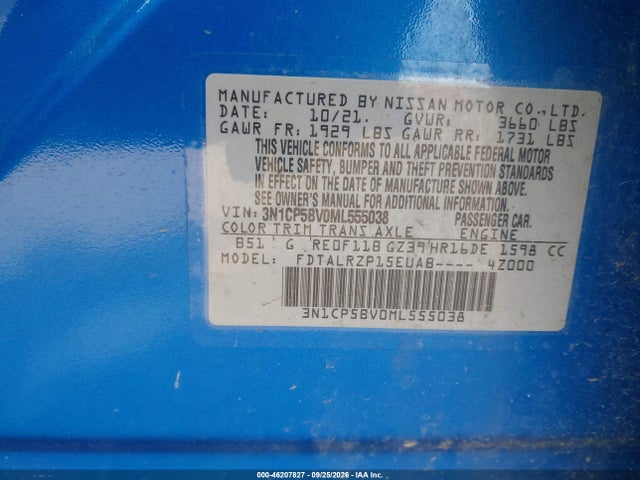 Aukcja sprzedaży 2021 Nissan Retrocesos S Xtronic Cvt, vin: 3N1CP5BV0ML555038, numer aukcji: 46207827