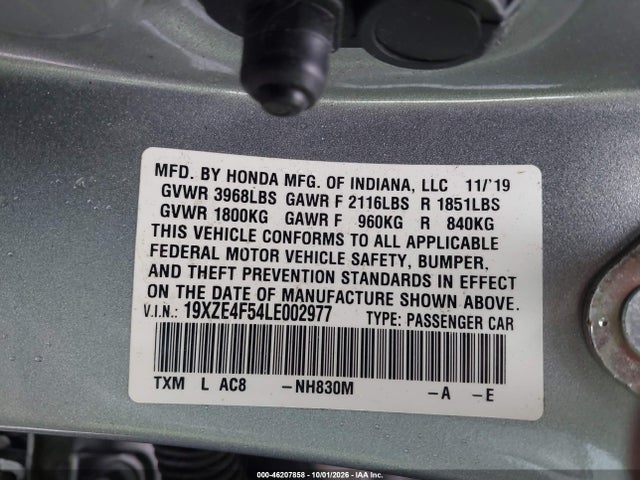 Aukcja sprzedaży 2020 Honda Insight Ex, vin: 19XZE4F54LE002977, numer aukcji: 46207858