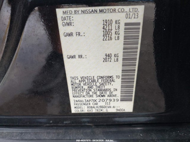 46207870 :رقم المزاد ، 1N4AL3AP7DC207939 vin ، 2013 Nissan Altima 2.5 S مزاد بيع