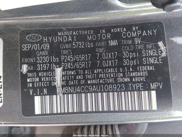 2010 Hyundai Veracruz Gls მანქანა იყიდება აუქციონზე, vin: KM8NU4CC9AU108923, აუქციონის ნომერი: 46207916