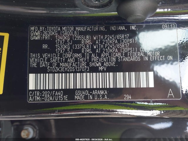 Aukcja sprzedaży 2013 Toyota Highlander Plus, vin: 5TDZK3EH2DS137073, numer aukcji: 46207925