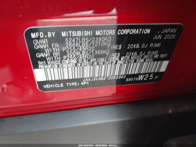 Продаж на аукціоні авто 2026 Mitsubishi Outlander Le 2.5 2wd/se 2.5 2wd, vin: JA4J3VAB2TZ052362, номер лоту: 46207942