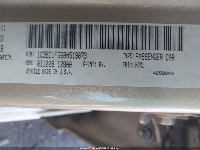 2011 Chrysler 200 Touring მანქანა იყიდება აუქციონზე, vin: 1C3BC1FG6BN519073, აუქციონის ნომერი: 46207948