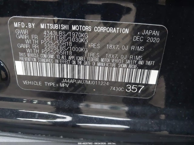 Aukcja sprzedaży 2021 Mitsubishi Outlander Sport 2.0 Be 2wd/2.0 Es 2wd/2.0 Le 2wd/2.0 S 2wd, vin: JA4APUAU7MU011224, numer aukcji: 46207952