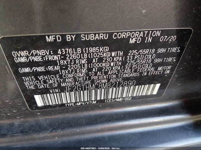 46207963 :رقم المزاد ، JF2GTHMC8M8212890 vin ، 2021 Subaru Crosstrek Limited مزاد بيع