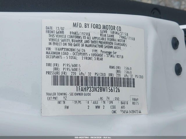 Aukcja sprzedaży 2008 Ford Focus Se/ses, vin: 1FAHP33N28W156126, numer aukcji: 46207964