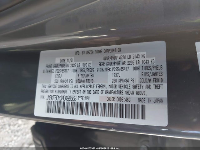 46207969 :رقم المزاد ، JM3KFBCM0M0498568 vin ، 2021 Mazda Cx-5 Touring مزاد بيع