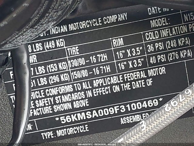 Продажа на аукционе авто 2015 Indian Motorcycle Co. Scout Abs, vin: 56KMSA009F3100469, номер лота: 46207972