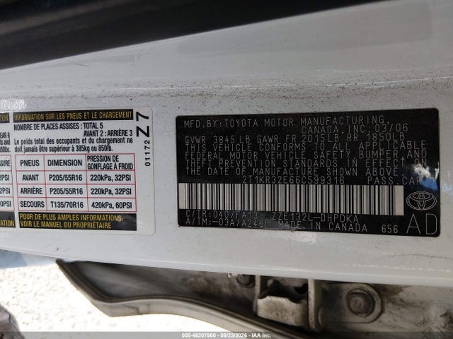 2006 Toyota Matrix მანქანა იყიდება აუქციონზე, vin: 2T1KR32E66C599316, აუქციონის ნომერი: 46207980