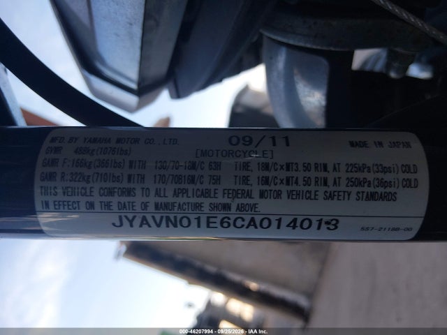 2012 Yamaha Xvs950 A/ct მანქანა იყიდება აუქციონზე, vin: JYAVN01E6CA014013, აუქციონის ნომერი: 46207994