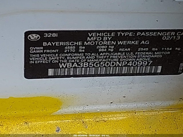 Продажа на аукционе авто 2013 Bmw 328i Xdrive, vin: WBA3B5G50DNP40997, номер лота: 46208045