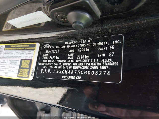 Продажа на аукционе авто 2012 Kia Optima Lx, vin: 5XXGM4A75CG003274, номер лота: 46208055