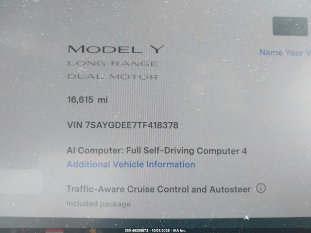 7SAYGDEE7TF418378 Tesla Model Y All-wheel Drive/long Range Launch Series/premium All-wheel Drive