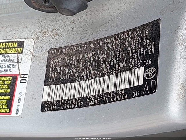 Продаж на аукціоні авто 2015 Toyota Corolla S Plus, vin: 2T1BURHE5FC378878, номер лоту: 46208090