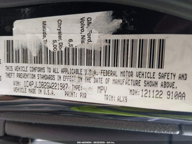 Продаж на аукціоні авто 2016 Jeep Cherokee Limited, vin: 1C4PJLDB2GW221907, номер лоту: 46208094