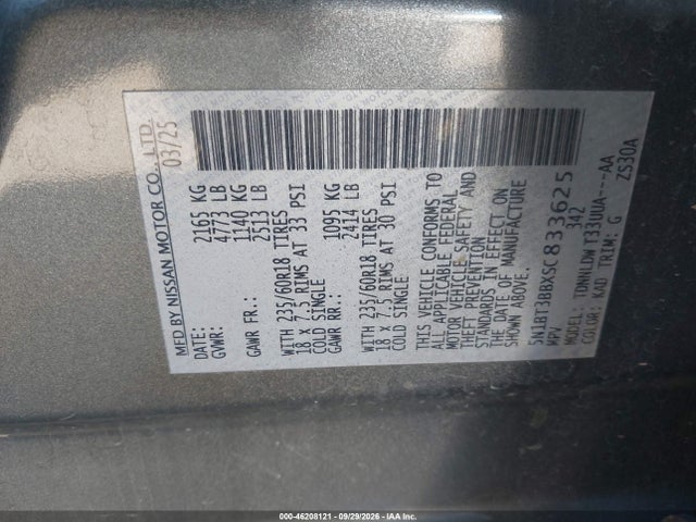 Aukcja sprzedaży 2025 Nissan Rogue Sv Intelligent Awd, vin: 5N1BT3BBXSC833625, numer aukcji: 46208121