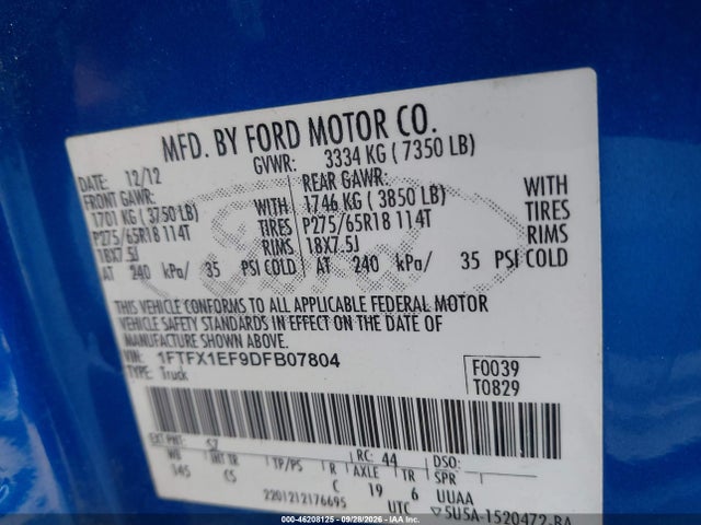 Продаж на аукціоні авто 2013 Ford F-150 Stx, vin: 1FTFX1EF9DFB07804, номер лоту: 46208125