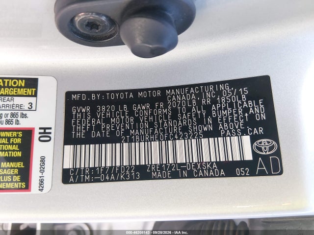 2015 Toyota Corolla S Plus მანქანა იყიდება აუქციონზე, vin: 2T1BURHE0FC423225, აუქციონის ნომერი: 46208143