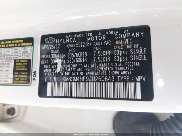 Hyundai Santa Fe Se 2018 KM8SM4HF9JU260643 Image 9