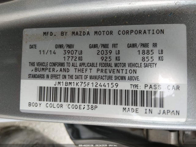 2015 Mazda Mazda3 I Sport მანქანა იყიდება აუქციონზე, vin: JM1BM1K75F1244159, აუქციონის ნომერი: 46208156