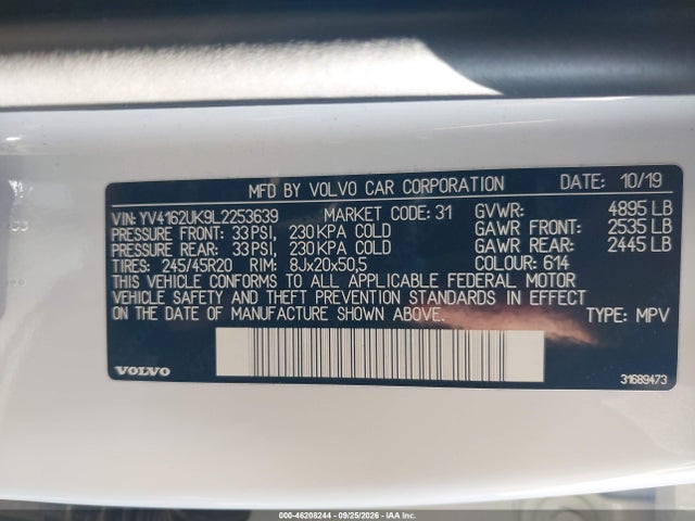 2020 Volvo Xc40 T5 Momentum მანქანა იყიდება აუქციონზე, vin: YV4162UK9L2253639, აუქციონის ნომერი: 46208244