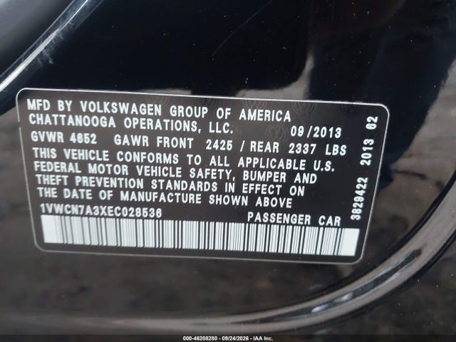 Aukcja sprzedaży 2014 Volkswagen Passat Tdi Sel Premium, vin: 1VWCN7A3XEC028536, numer aukcji: 46208280