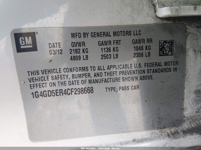 46208281 :رقم المزاد ، 1G4GD5ER4CF298668 vin ، 2012 Buick Lacrosse Premium 1 Group مزاد بيع