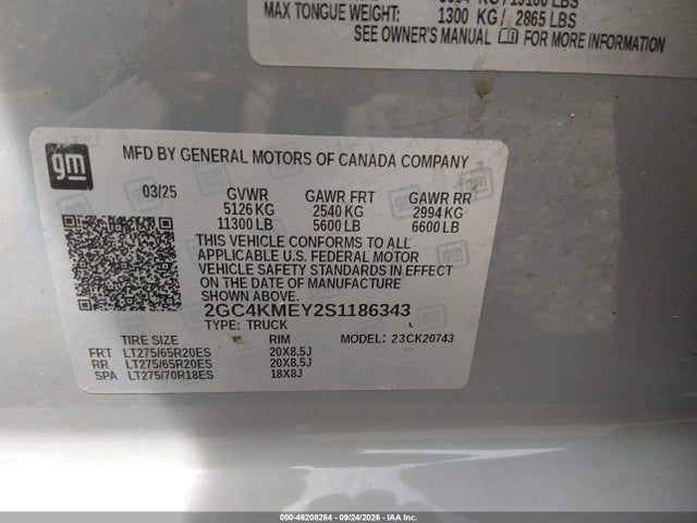 2025 Chevrolet Silverado 2500hd 4wd  Standard Bed Custom მანქანა იყიდება აუქციონზე, vin: 2GC4KMEY2S1186343, აუქციონის ნომერი: 46208284