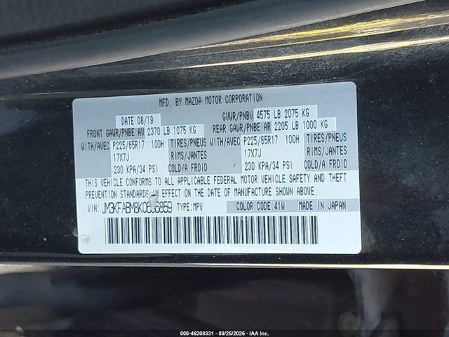 2019 Mazda Cx-5 Sport მანქანა იყიდება აუქციონზე, vin: JM3KFABM8K0686859, აუქციონის ნომერი: 46208331