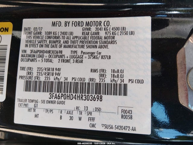 Ford FUSION SE 2017 3FA6P0HD4HR303698 Image 9