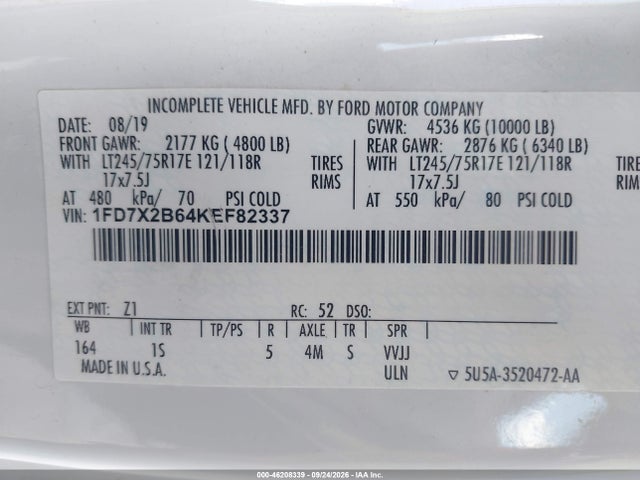 Aukcja sprzedaży 2019 Ford F-250 Xl, vin: 1FD7X2B64KEF82337, numer aukcji: 46208339