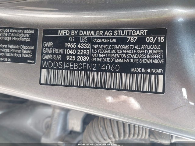 Продажа на аукционе авто 2015 Mercedes-benz Cla-class Cla 250, vin: WDDSJ4EB0FN214060, номер лота: 46208361