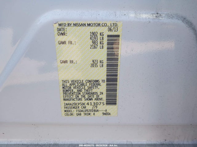 Продаж на аукціоні авто 2013 Nissan Leaf Sv, vin: 1N4AZ0CP5DC413075, номер лоту: 46208370