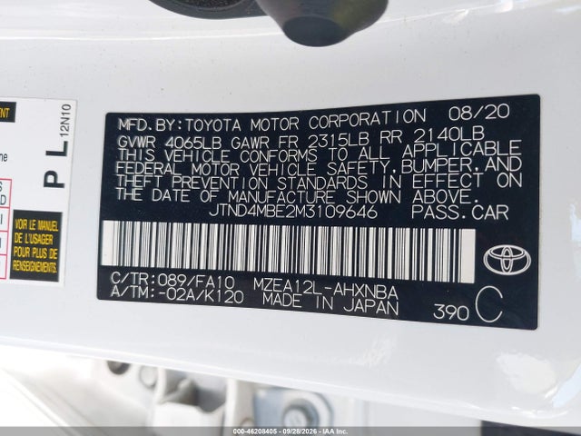 Toyota COROLLA SE 2021 JTND4MBE2M3109646 Image 9