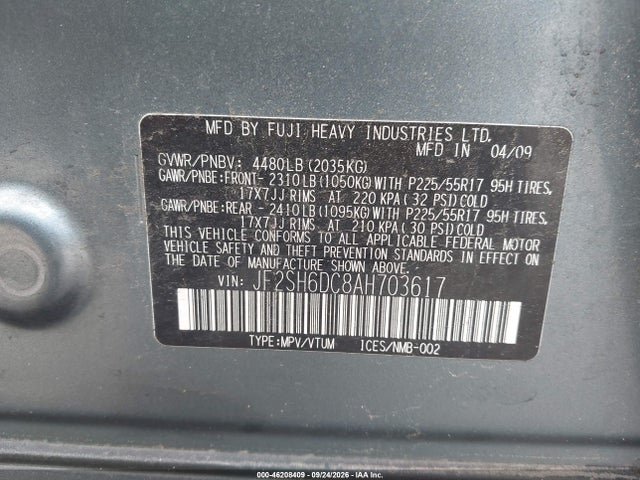 Продаж на аукціоні авто 2010 Subaru Forester 2.5x Limited, vin: JF2SH6DC8AH703617, номер лоту: 46208409
