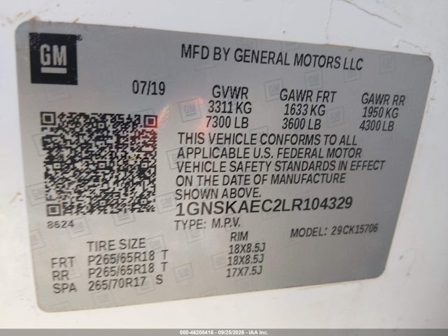 Продаж на аукціоні авто 2020 Chevrolet Tahoe 4wd Ls, vin: 1GNSKAEC2LR104329, номер лоту: 46208416