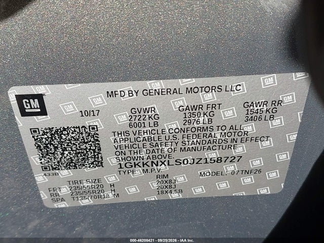 46208421 :رقم المزاد ، 1GKKNXLS0JZ158727 vin ، 2018 Gmc Acadia Denali مزاد بيع
