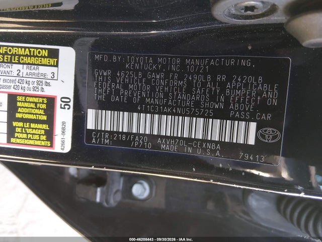 4T1C31AK4NU575725 Toyota Camry Le Hybrid