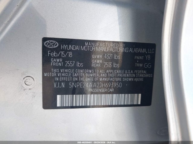 Продаж на аукціоні авто 2018 Hyundai Sonata Eco, vin: 5NPE24AA2JH693950, номер лоту: 46208461