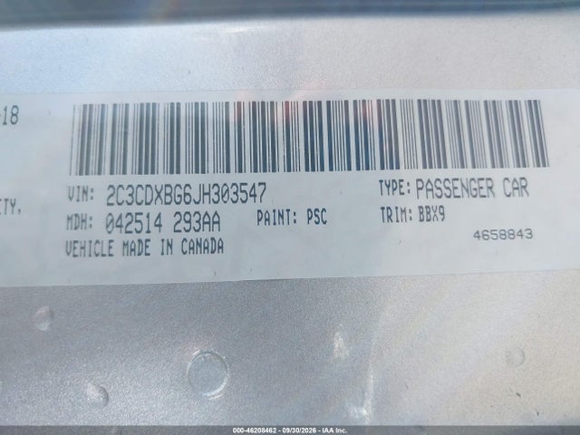 Продажа на аукционе авто 2018 Dodge Charger Sxt Rwd, vin: 2C3CDXBG6JH303547, номер лота: 46208462