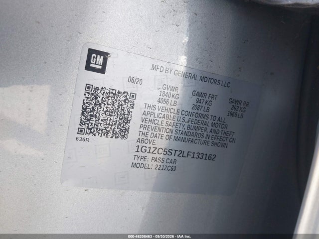 Продаж на аукціоні авто 2020 Chevrolet Malibu Fwd 1fl, vin: 1G1ZC5ST2LF133162, номер лоту: 46208463