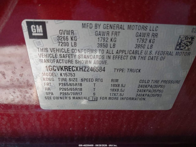 Продаж на аукціоні авто 2017 Chevrolet Silverado 1500 1lt, vin: 1GCVKRECXHZ246584, номер лоту: 46208489