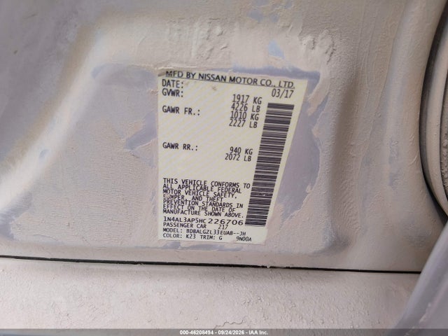 46208494 :رقم المزاد ، 1N4AL3AP5HC226706 vin ، 2017 Nissan Altima 2.5 S مزاد بيع