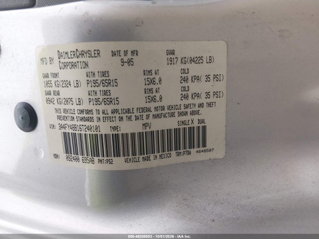 2006 Chrysler Pt Cruiser მანქანა იყიდება აუქციონზე, vin: 3A4FY48B16T240101, აუქციონის ნომერი: 46208503
