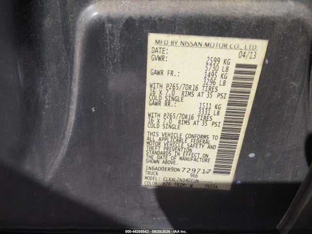 Aukcja sprzedaży 2013 Nissan Frontier Sv, vin: 1N6AD0ER9DN729717, numer aukcji: 46208542