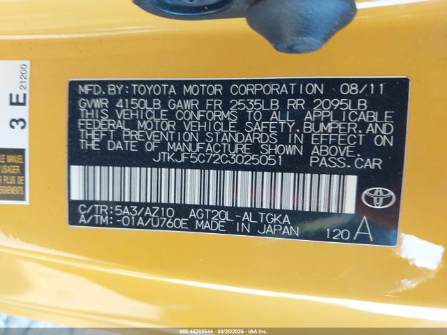 46208544 :رقم المزاد ، JTKJF5C72C3025051 vin ، 2012 Scion Tc Release Series 7.0 مزاد بيع